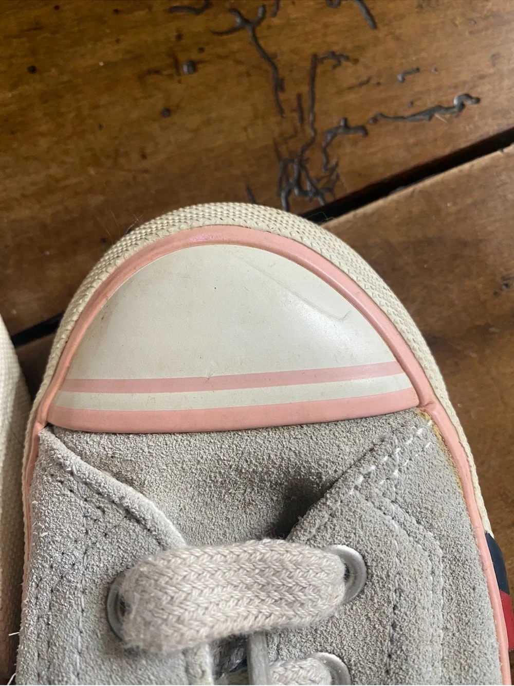 Pro-Keds  Low Top Suede  Sneakers in Light Gray with Pink Trim vintage
